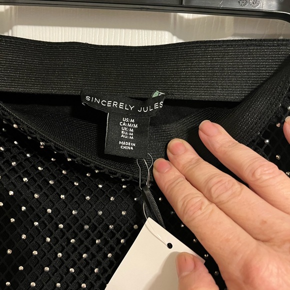 Sincerely Jules new with tags rhinestone long black shirt shear at the bottom - Picture 4 of 6